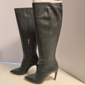 Sam Edelman Grey Crocodile Leather Knee-High Boots